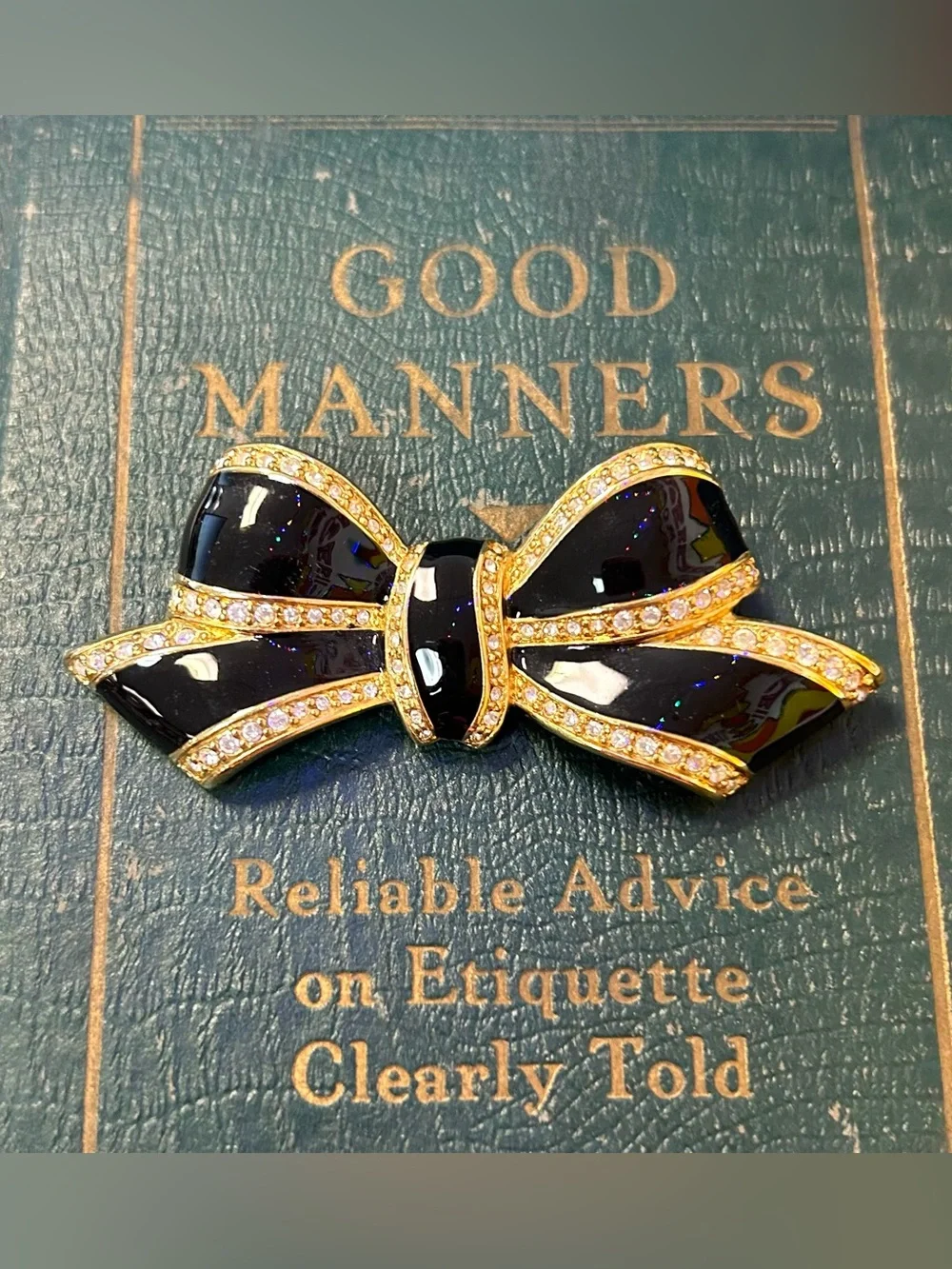 Vintage Napier Black Enamel Bow Brooch